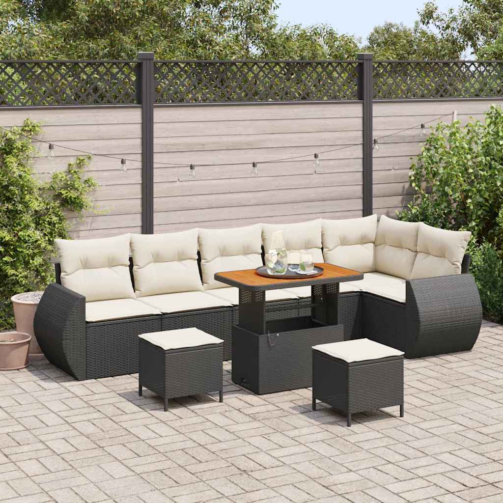 vidaXL Conjunto de sofás de jardín 9 uds. Negro ratán sintético