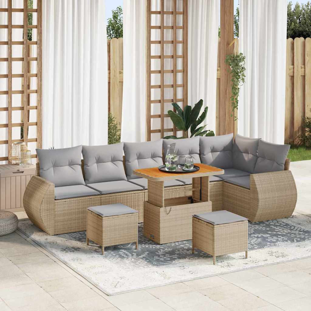 vidaXL Conjunto de sofás de jardín 9 uds. Beige ratán sintético