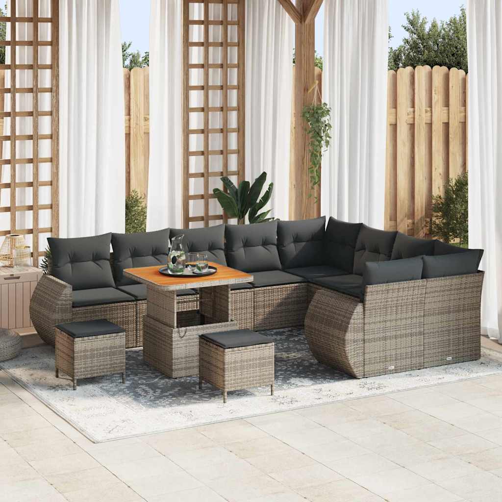 vidaXL Conjunto de sofás de jardín 12 uds. Gris ratán sintético