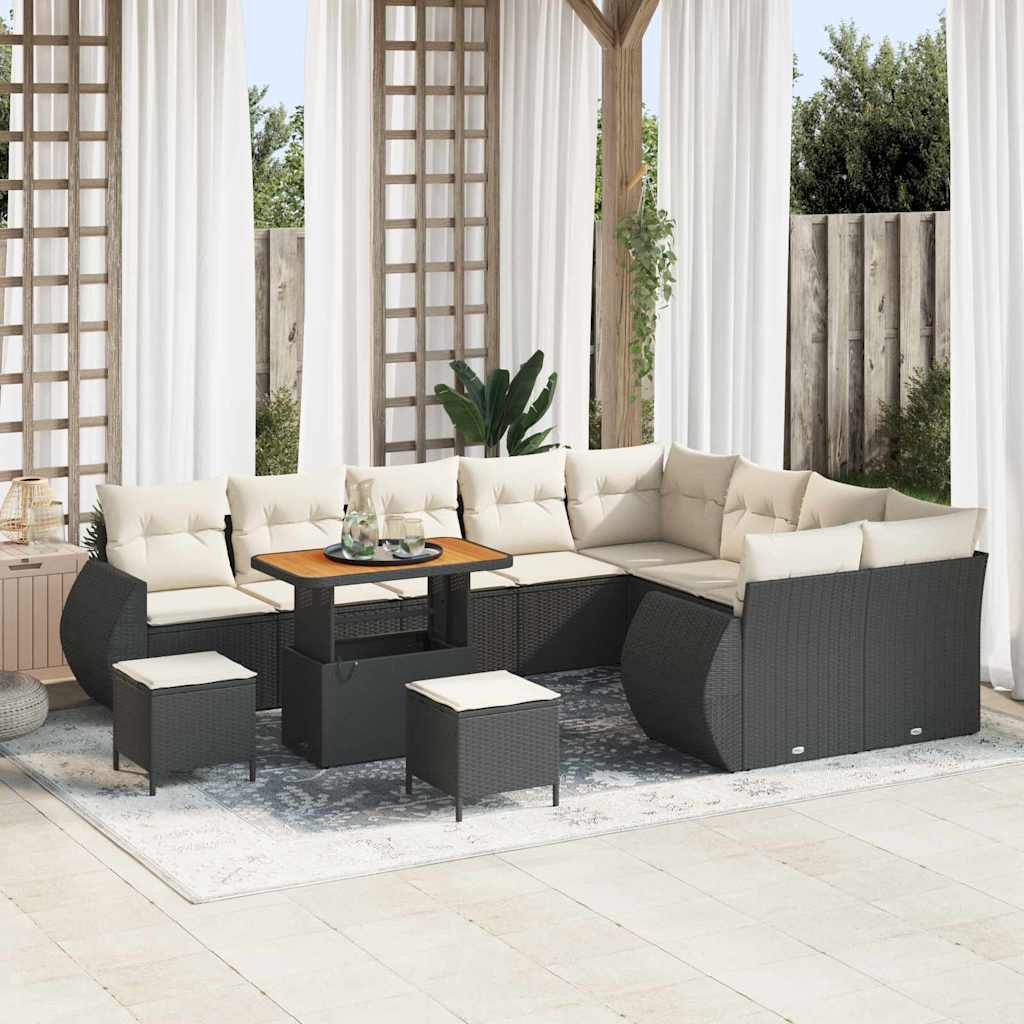 vidaXL Conjunto de sofás de jardín 12 uds. Negro ratán sintético