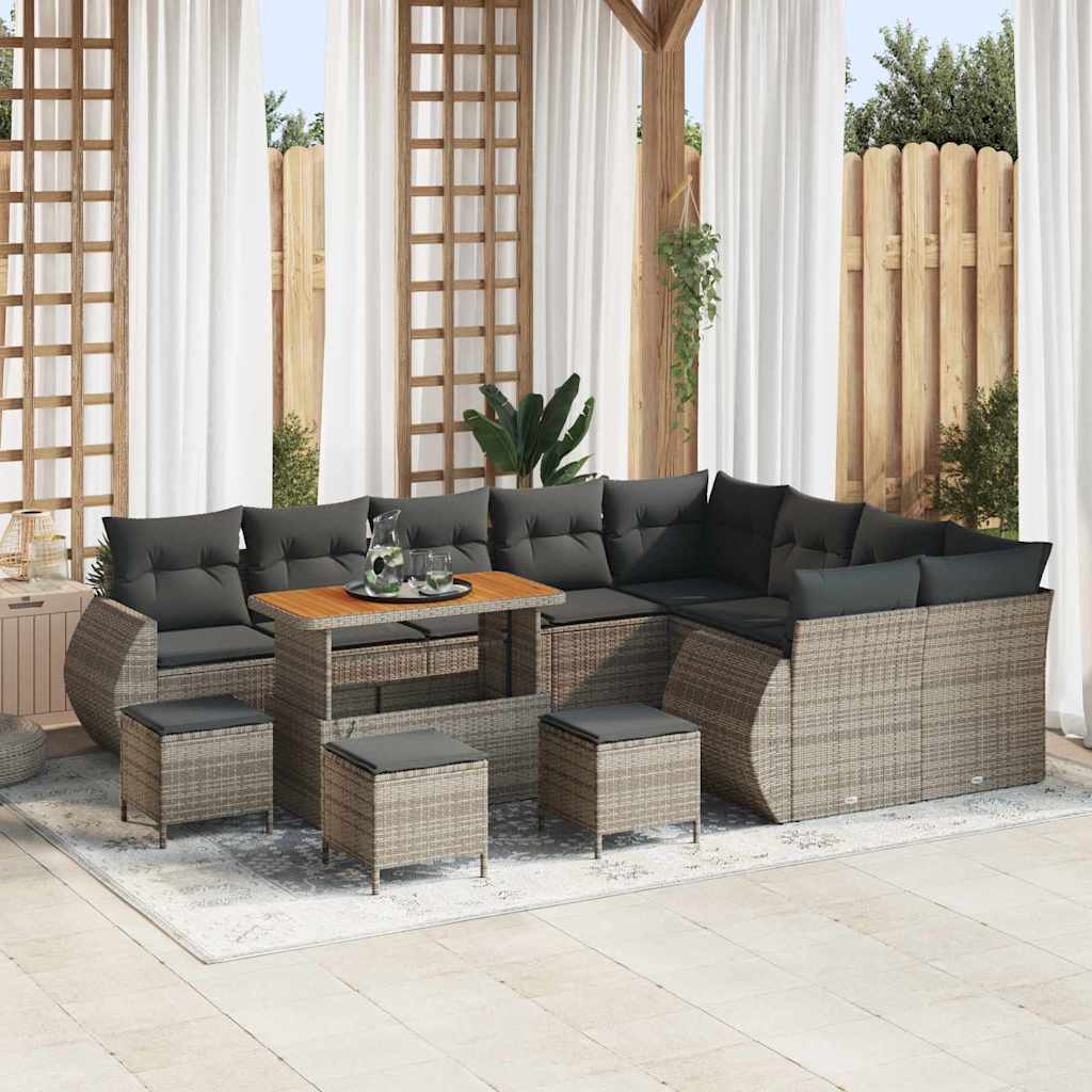vidaXL Conjunto de sofás de jardín 13 uds. Gris ratán sintético