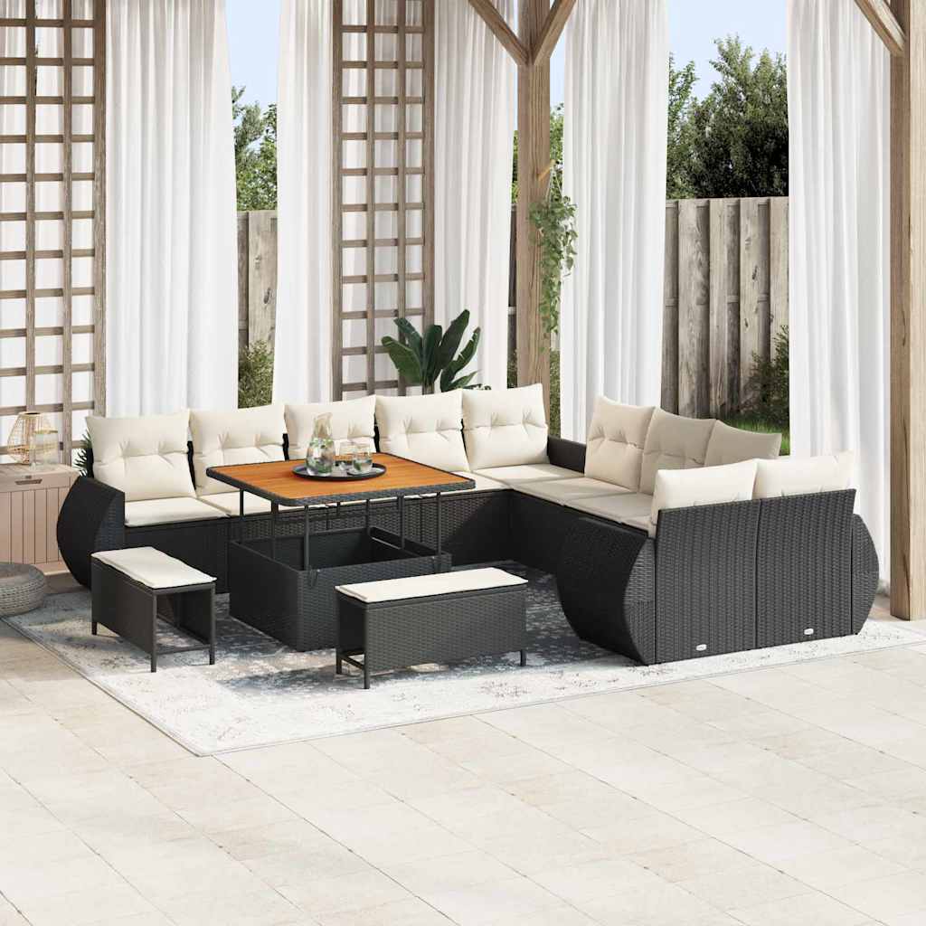 vidaXL Conjunto de sofás de jardín 13 uds. Negro ratán sintético