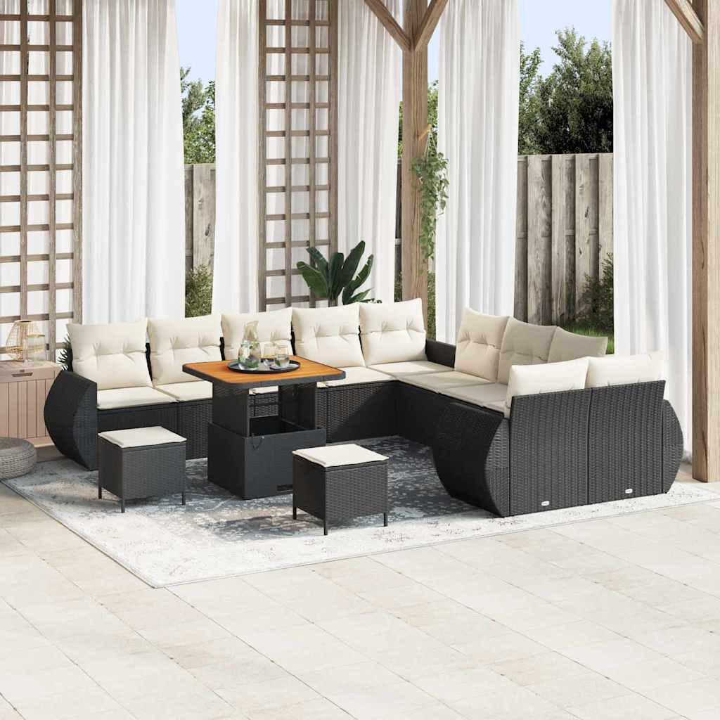 vidaXL Conjunto de sofás de jardín 13 uds. Negro ratán sintético