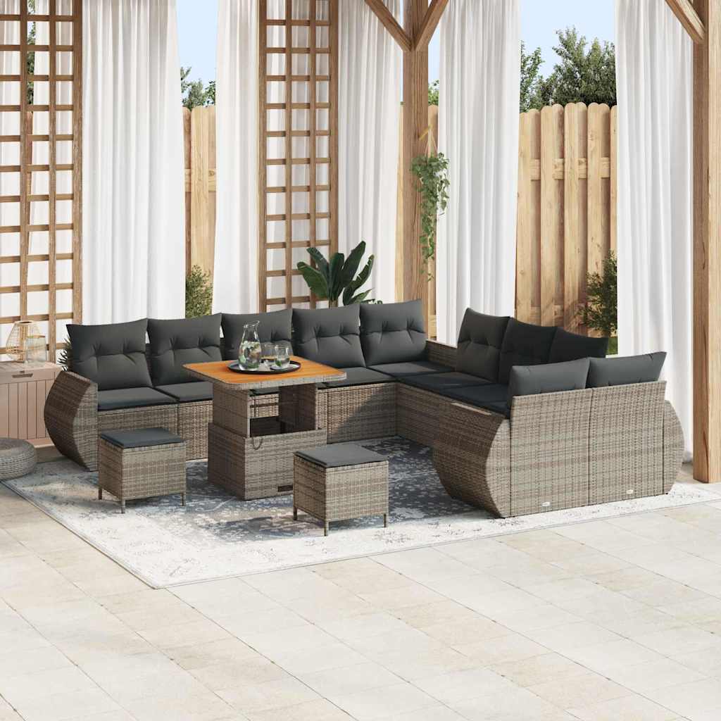 vidaXL Conjunto de sofás de jardín 13 uds. Gris ratán sintético