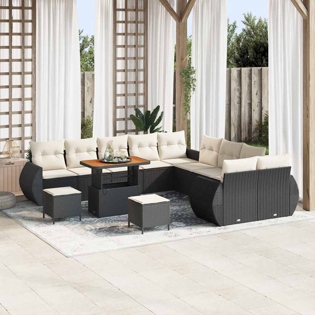 vidaXL Conjunto de sofás de jardín 13 uds. Negro ratán sintético
