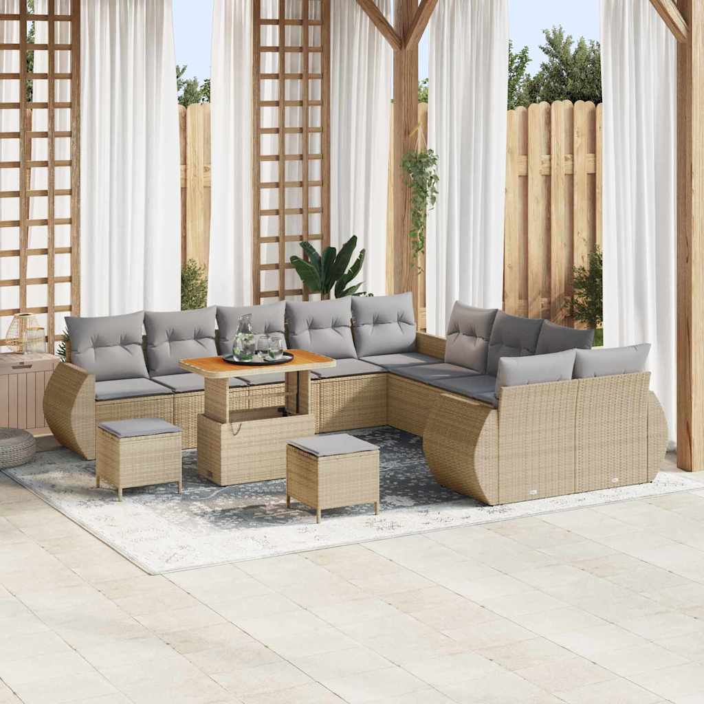 vidaXL Conjunto de sofás de jardín 13 uds. Beige ratán sintético