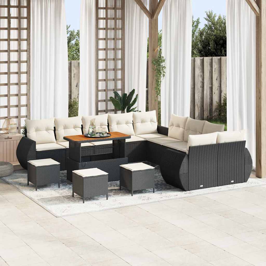 vidaXL Conjunto de sofás de jardín 14 uds. Negro ratán sintético