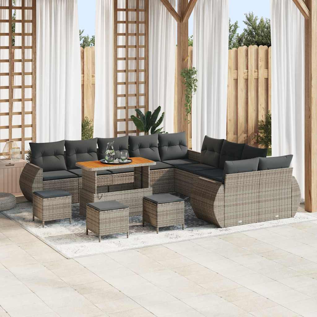 vidaXL Conjunto de sofás de jardín 14 uds. Gris ratán sintético