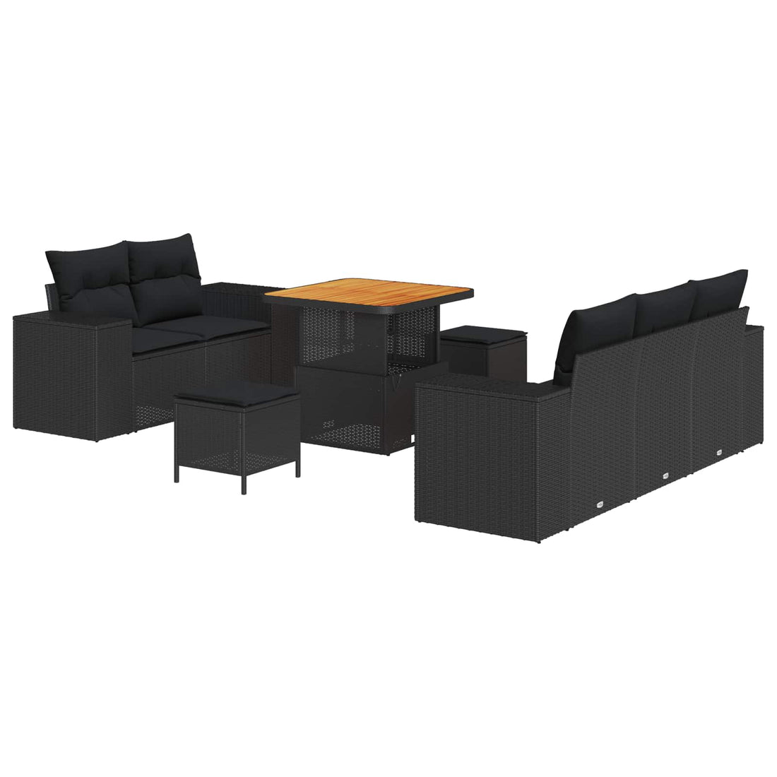 vidaXL Conjunto de sofás de jardín 8 pcs Negro ratán sintético