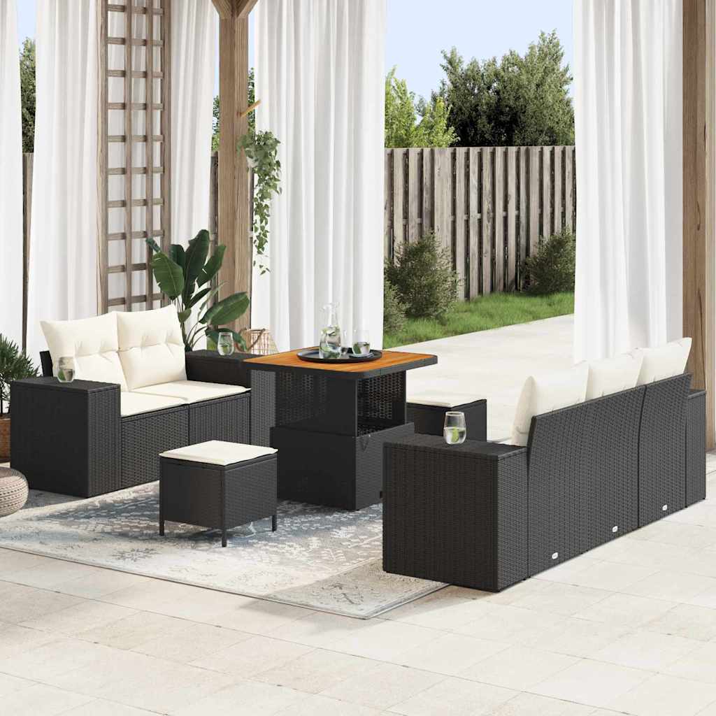 vidaXL Conjunto de sofás de jardín 8 pcs Negro ratán sintético