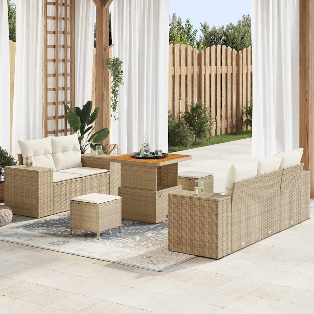 vidaXL Conjunto de sofás de jardín 8 pcs Beige ratán sintético