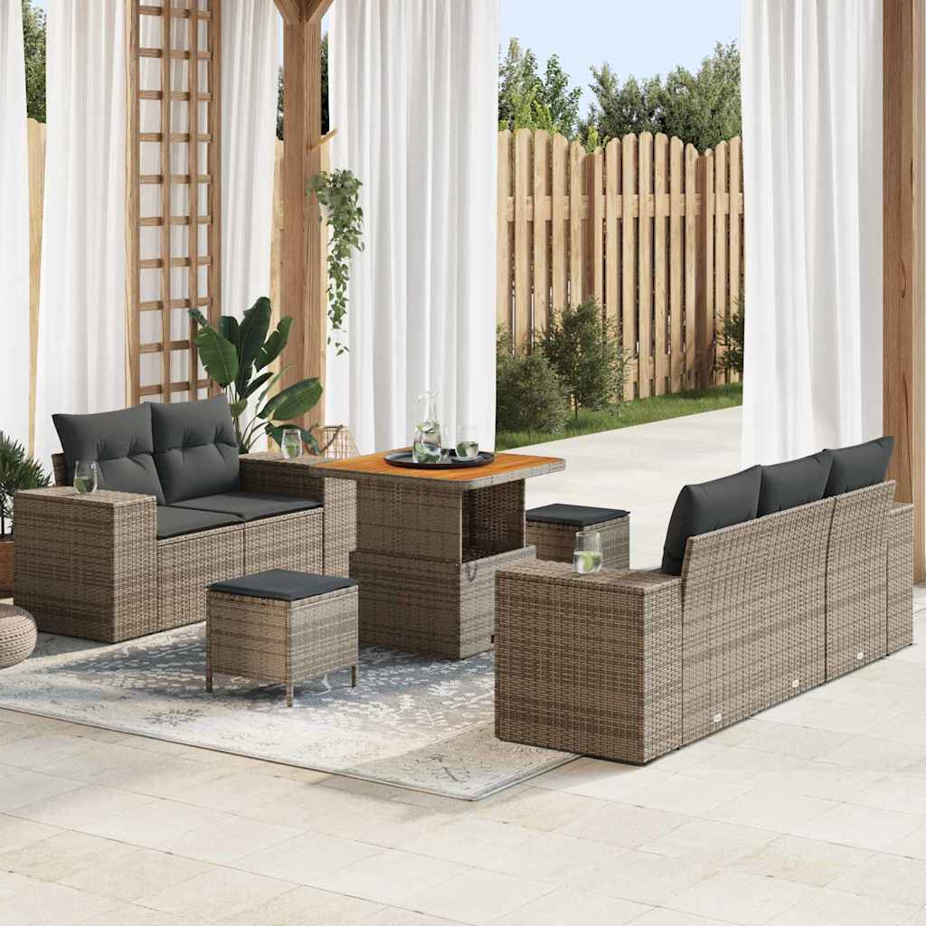 vidaXL Conjunto de sofás de jardín 8 uds. Gris ratán sintético