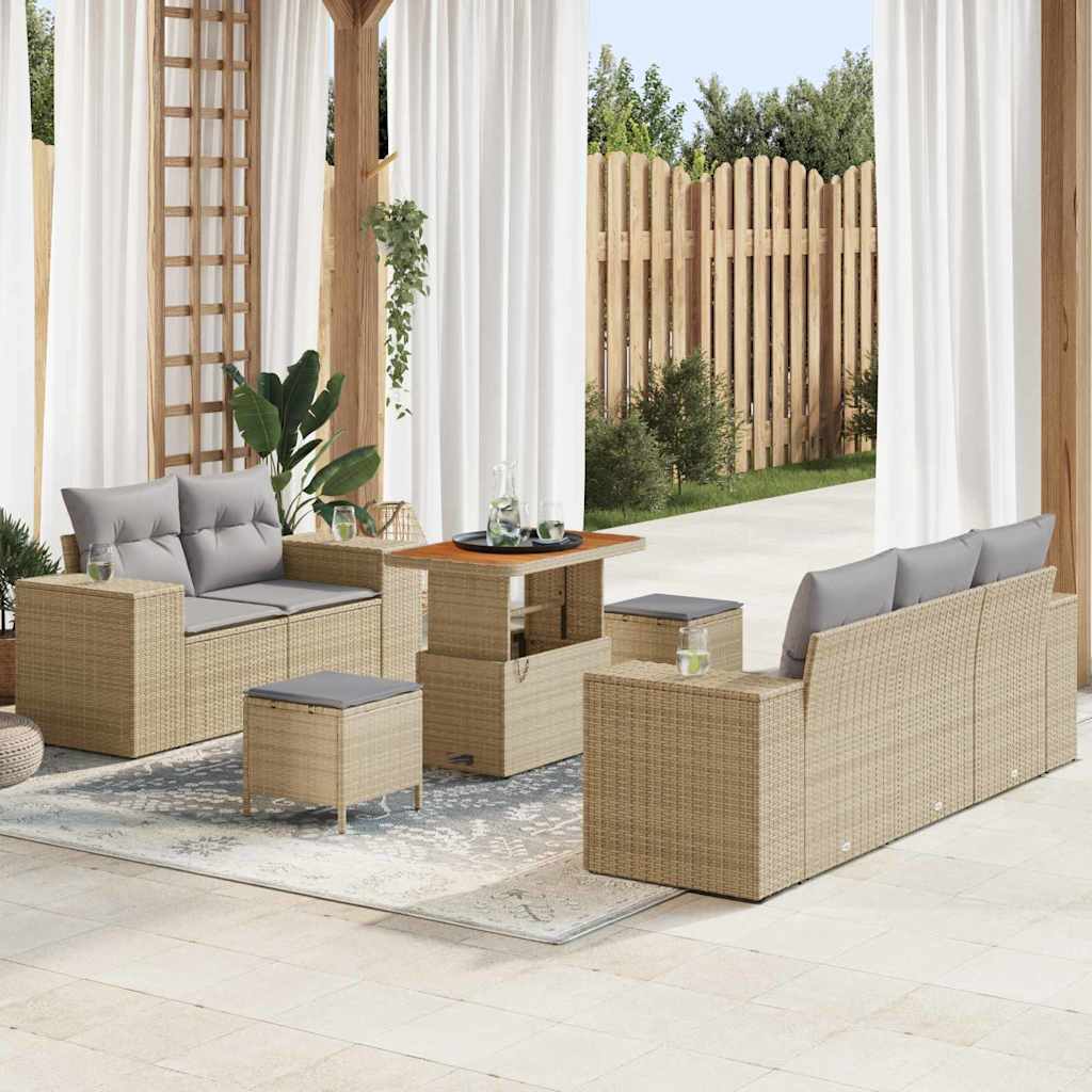 vidaXL Conjunto de sofás de jardín 8 pcs Beige ratán sintético