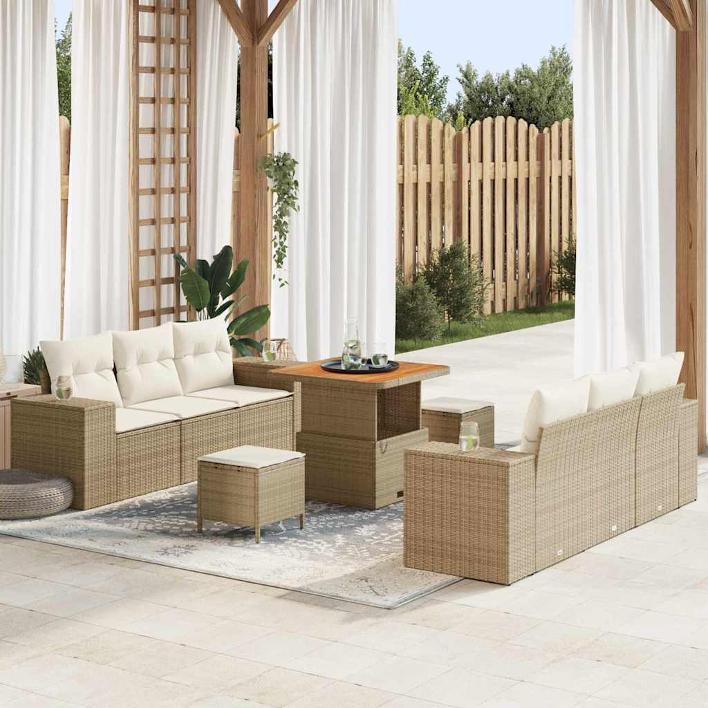 vidaXL Conjunto de sofá de jardín 9 uds. Beige Poliratán