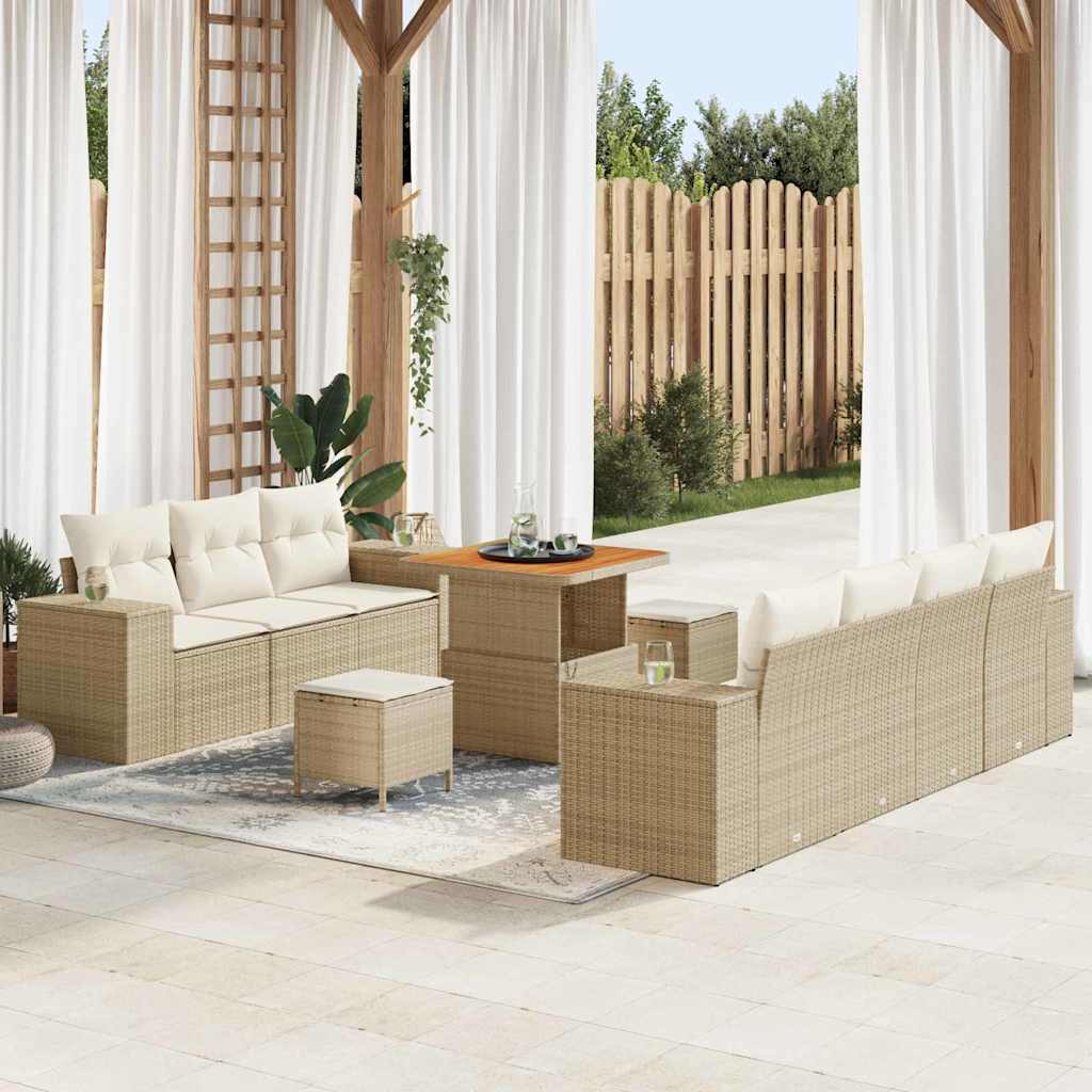 vidaXL Conjunto de sofá de jardín 10 uds. Beige ratán sintético