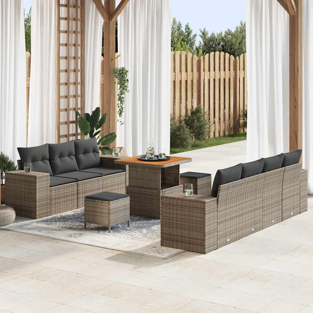 vidaXL Conjunto de sofá de jardín 10 uds. Gris ratán sintético