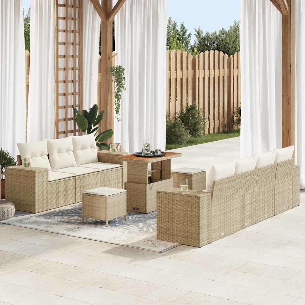 vidaXL Conjunto de sofá de jardín 10 uds. Beige ratán sintético