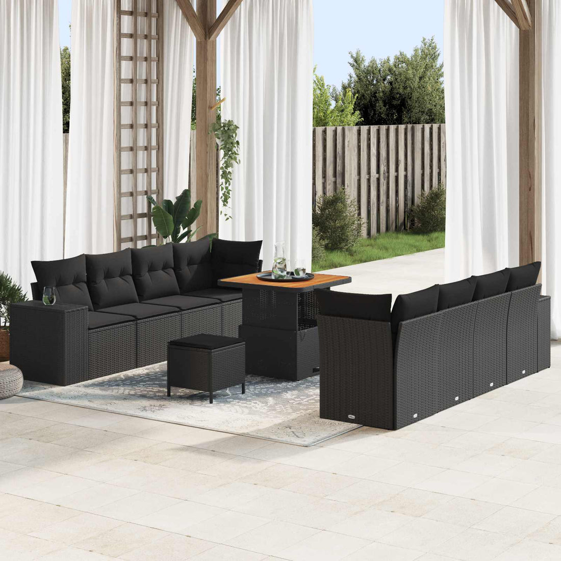 vidaXL Conjunto de sofá de jardín 11 uds. Negro ratán sintético