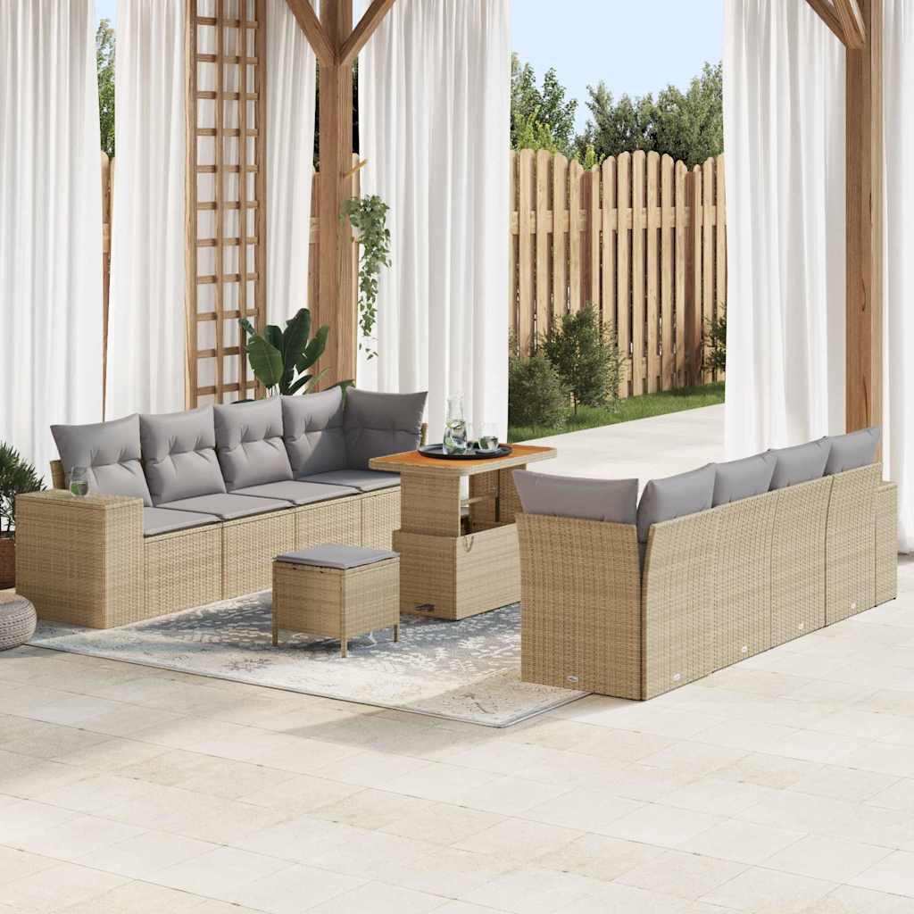 vidaXL Conjunto de sofá de jardín 11 uds. Beige ratán sintético