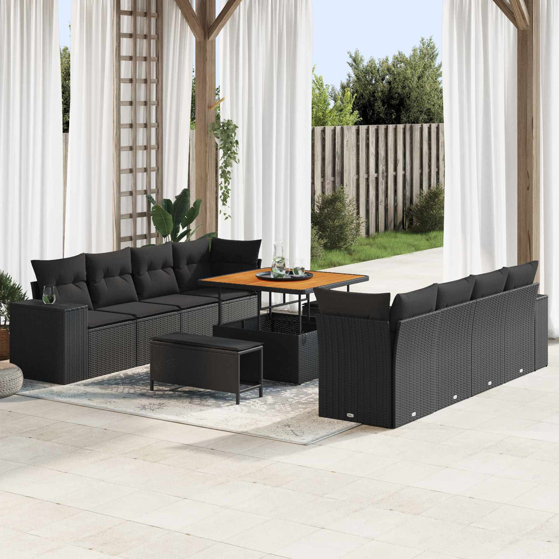 vidaXL Conjunto de sofá de jardín 11 uds. Negro ratán sintético