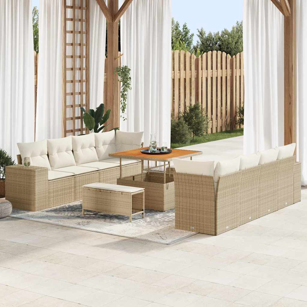 vidaXL Conjunto de sofá de jardín 11 uds. Beige ratán sintético