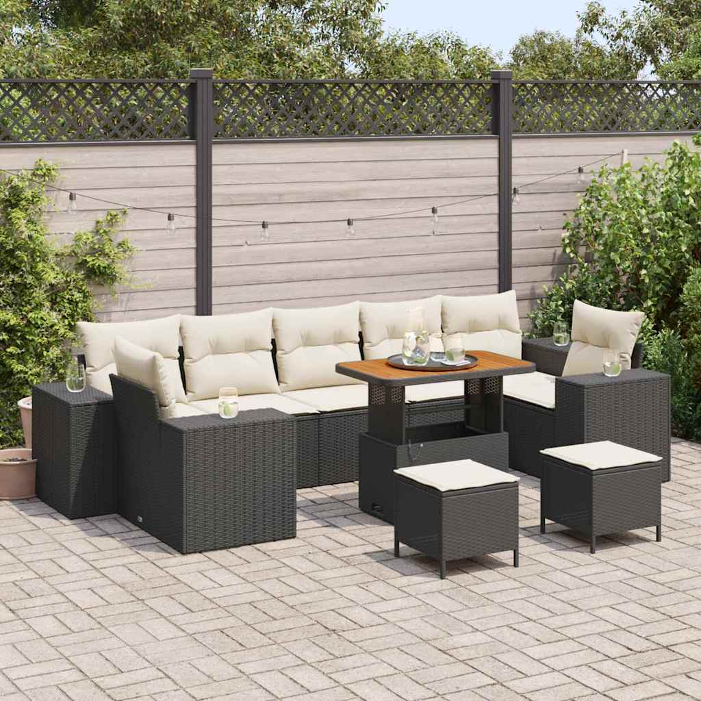 vidaXL Conjunto de sofá de jardín 10 uds. Negro ratán sintético