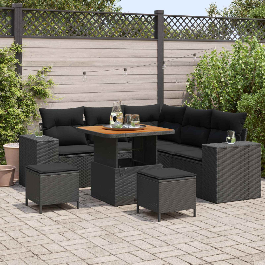vidaXL Conjunto de sofá de jardín 8 uds. Negro ratán sintético