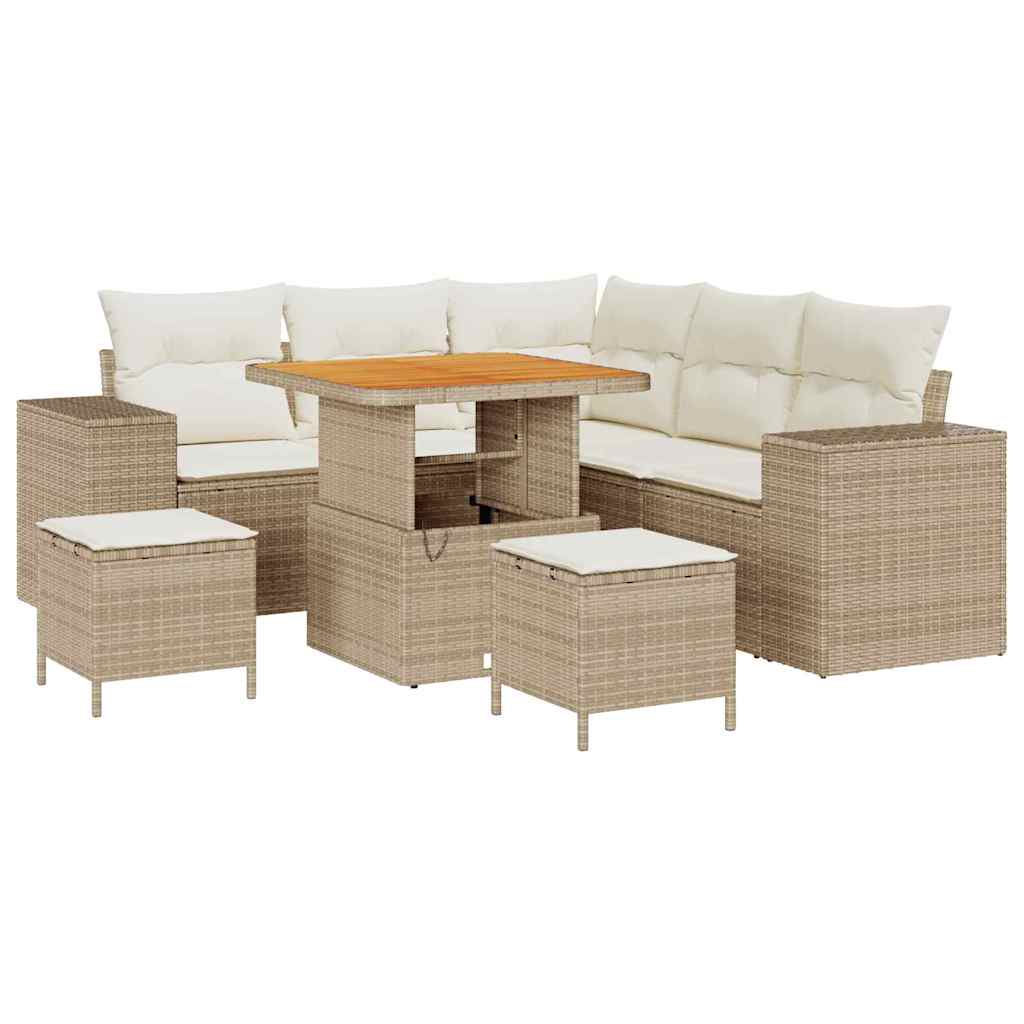 vidaXL Conjunto de sofá de jardín 8 uds. Beige ratán sintético