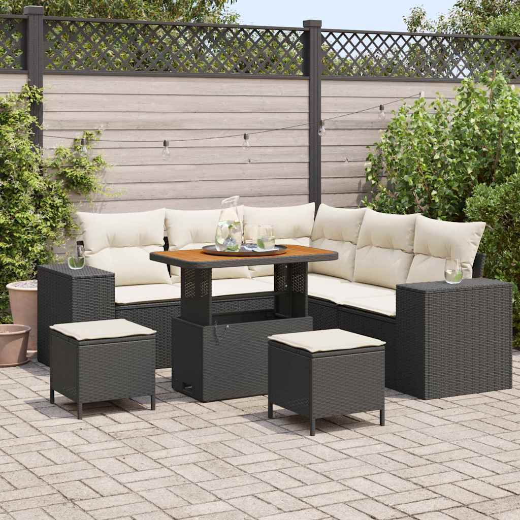 vidaXL Conjunto de sofá de jardín 8 uds. Negro ratán sintético