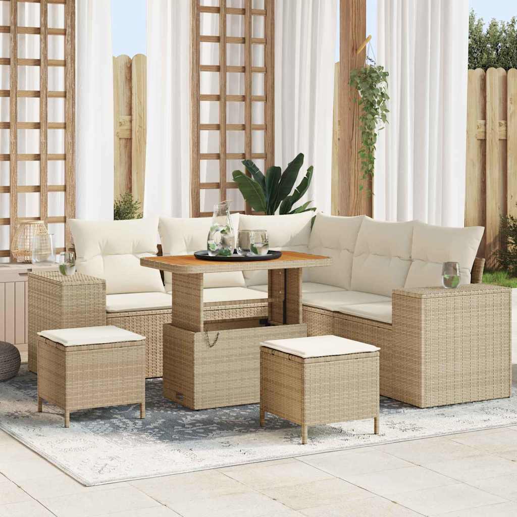 vidaXL Conjunto de sofá de jardín 8 uds. Beige ratán sintético