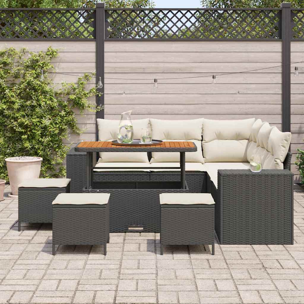 vidaXL Conjunto de sofá de jardín 9 uds. Negro ratán sintético