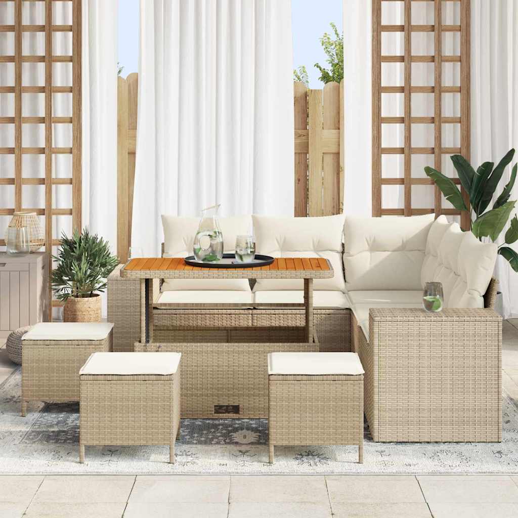vidaXL Conjunto de sofá de jardín 9 uds. Beige ratán sintético