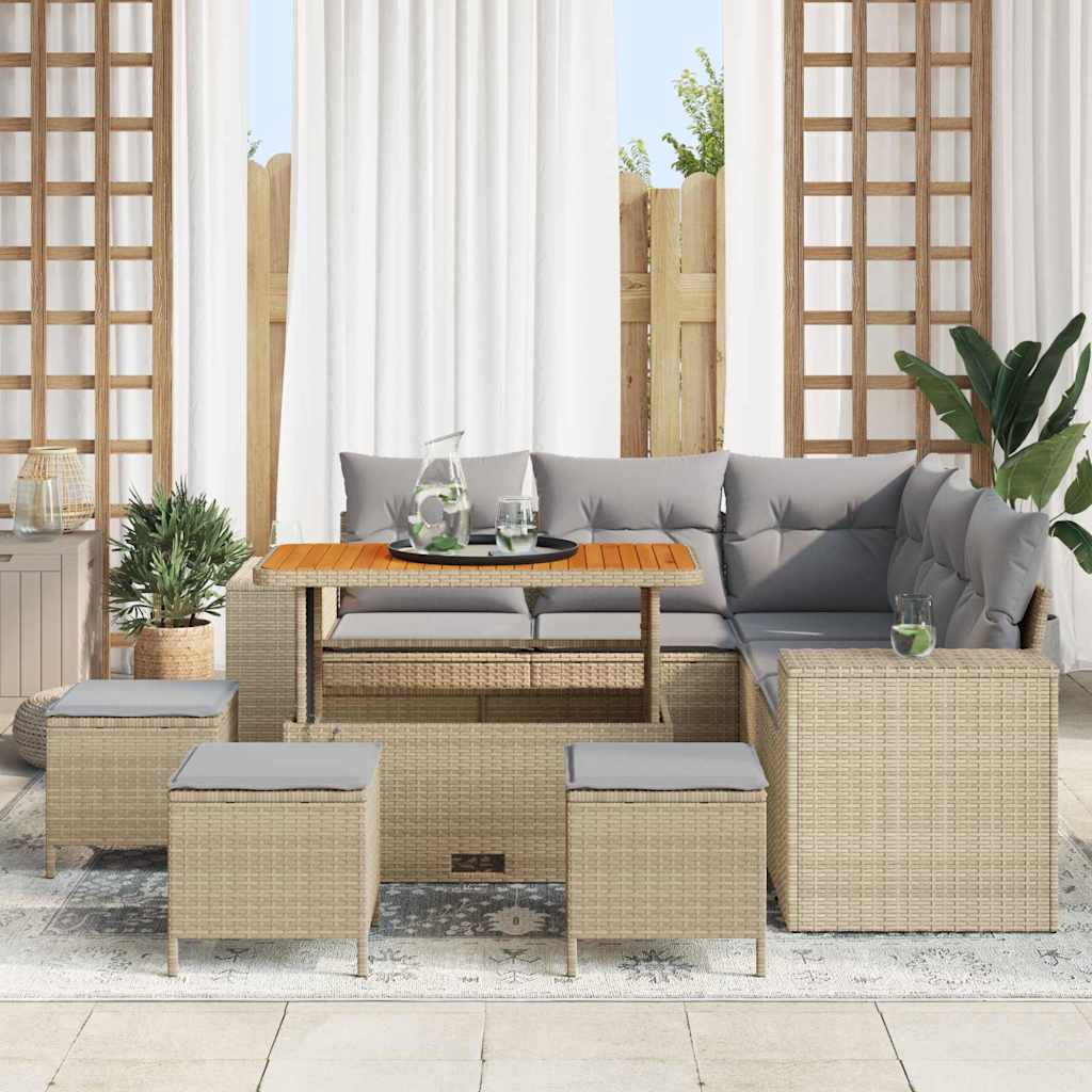 vidaXL Conjunto de sofá de jardín 9 uds. Beige ratán sintético