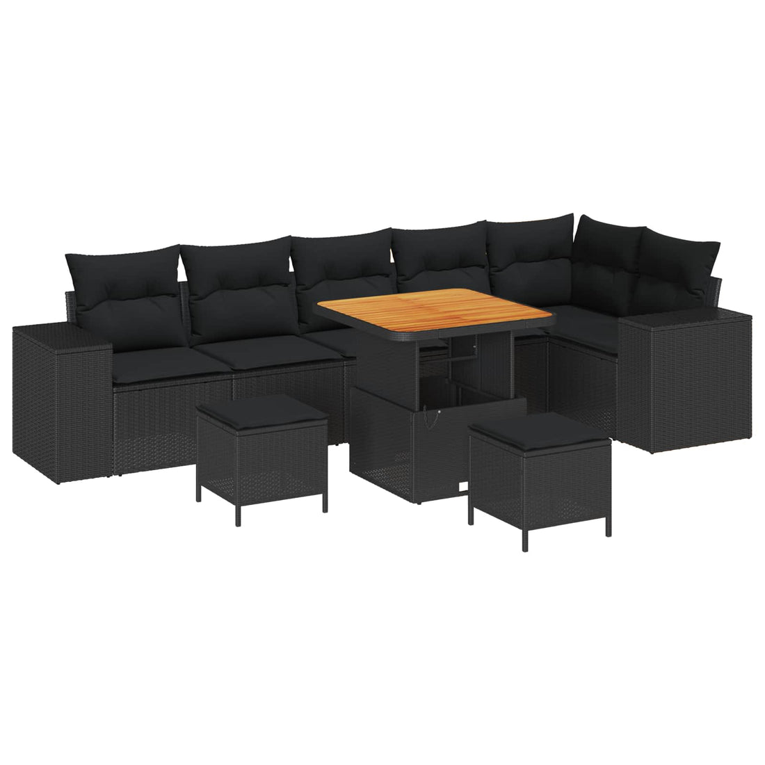vidaXL Conjunto de sofá de jardín 9 uds. Negro ratán sintético