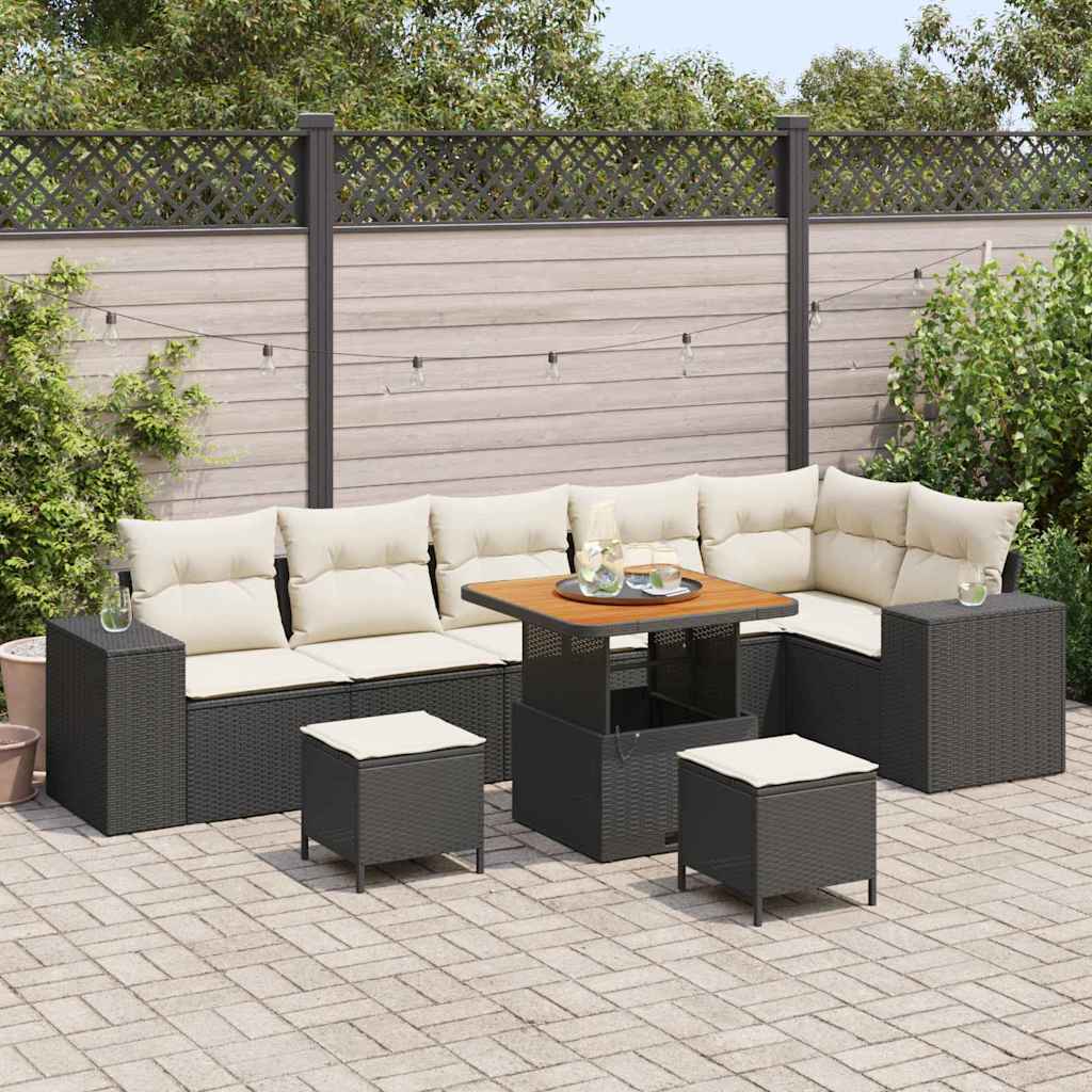 vidaXL Conjunto de sofá de jardín 9 uds. Negro ratán sintético