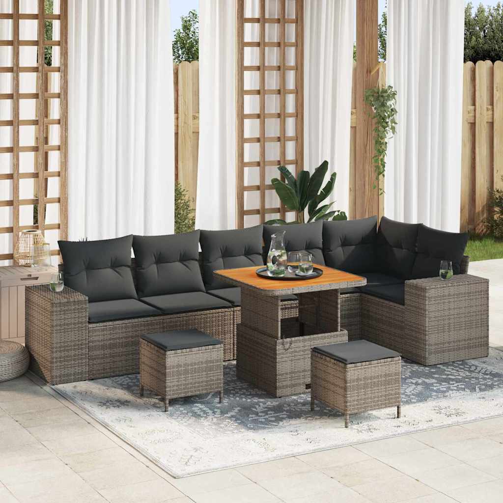 vidaXL Conjunto de sofá de jardín 9 uds. Gris ratán sintético