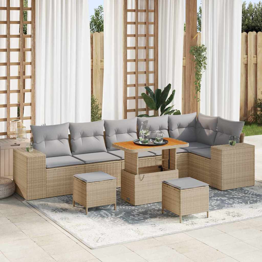 vidaXL Conjunto de sofá de jardín 9 uds. Beige ratán sintético