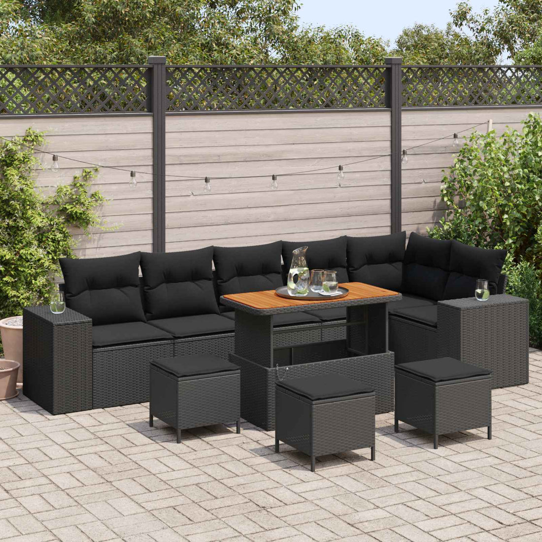 vidaXL Conjunto de sofá de jardín 10 uds. Negro ratán sintético
