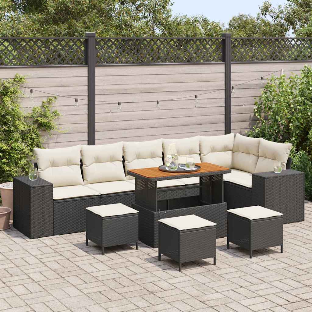 vidaXL Conjunto de sofá de jardín 10 uds. Negro ratán sintético