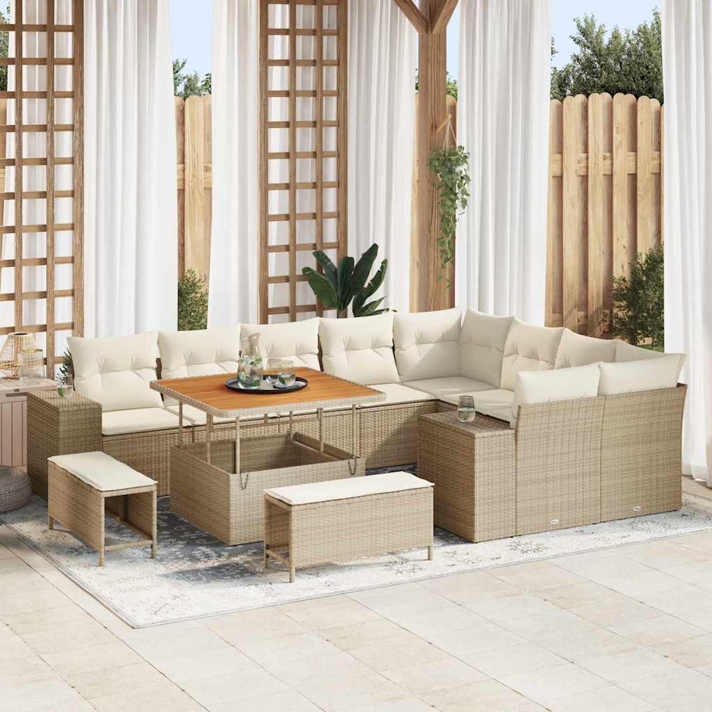 vidaXL Conjunto de sofá de jardín 12 uds. Beige ratán sintético