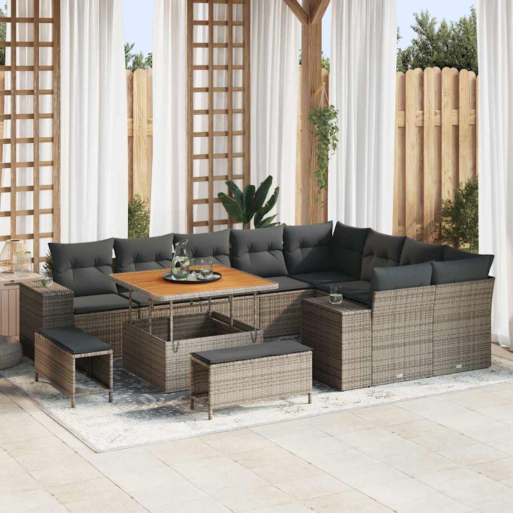 vidaXL Conjunto de sofá de jardín 12 uds. Gris ratán sintético