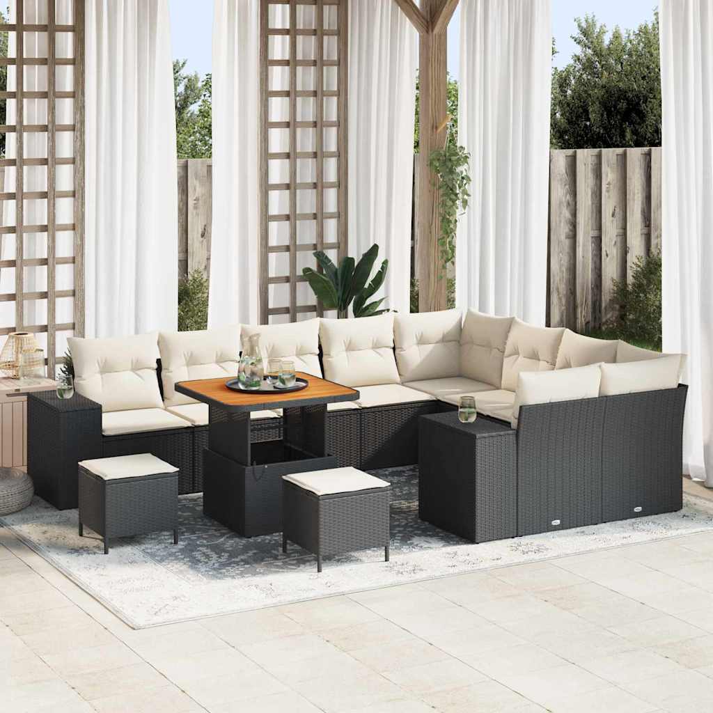vidaXL Conjunto de sofá de jardín 12 uds. Negro ratán sintético