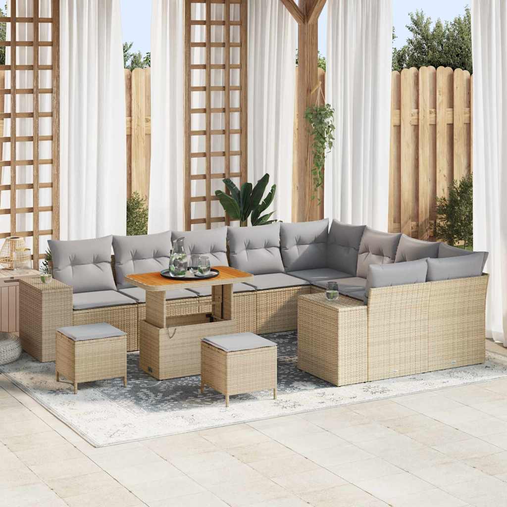 vidaXL Conjunto de sofá de jardín 12 uds. Beige ratán sintético