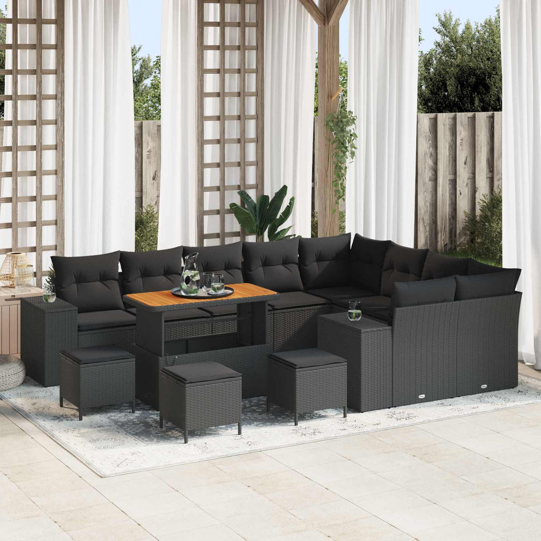 vidaXL Conjunto de sofá de jardín 13 uds. Negro ratán sintético