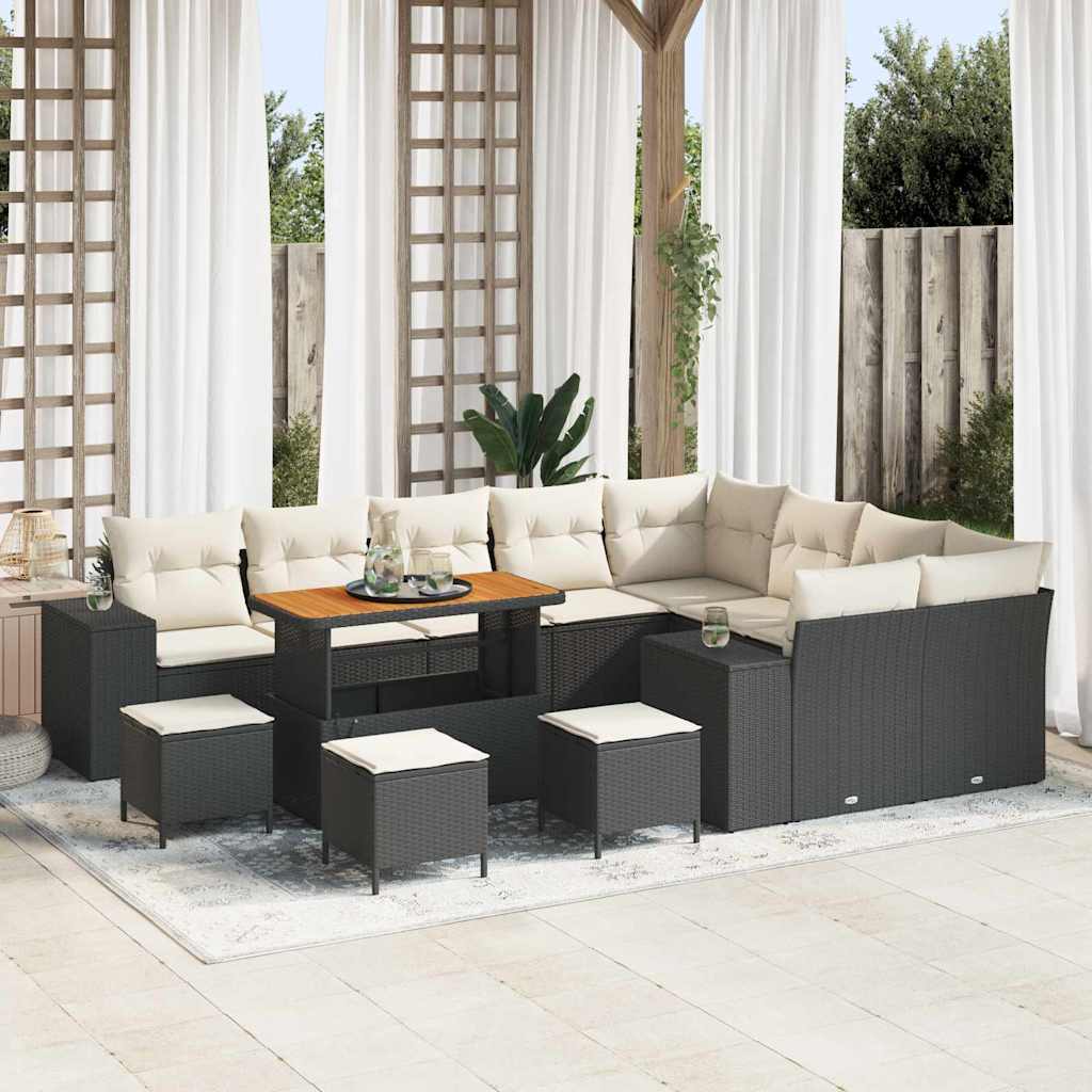 vidaXL Conjunto de sofá de jardín 13 uds. Negro ratán sintético