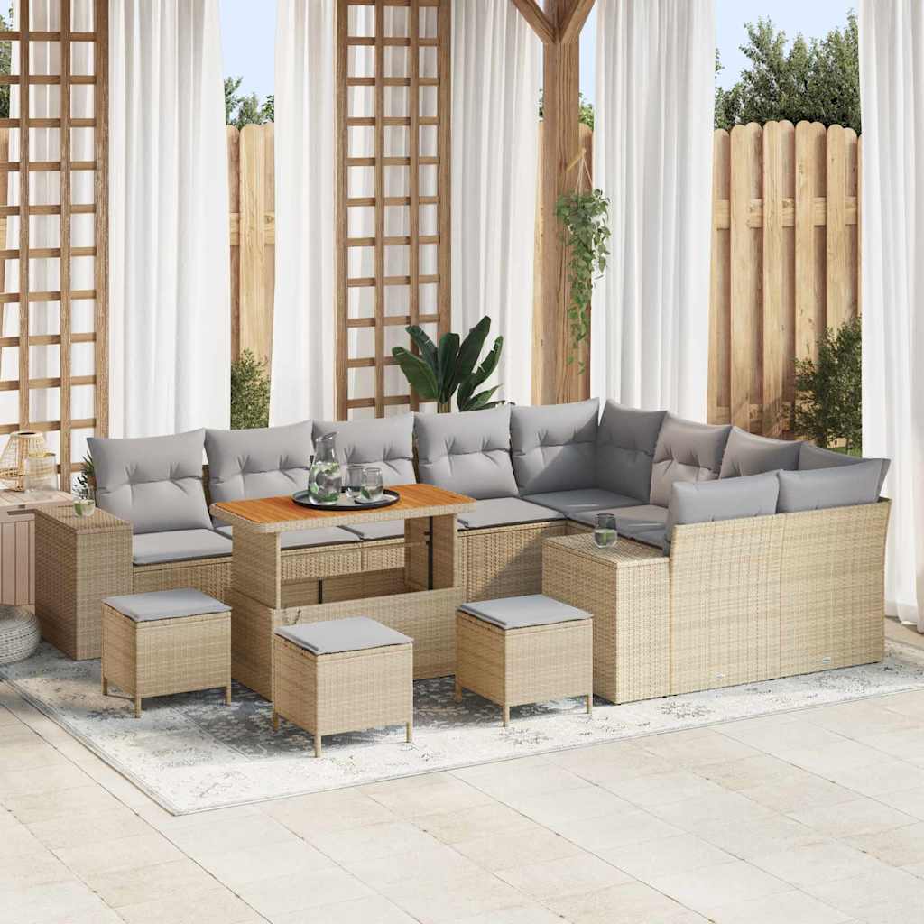 vidaXL Conjunto de sofá de jardín 13 uds. Beige ratán sintético