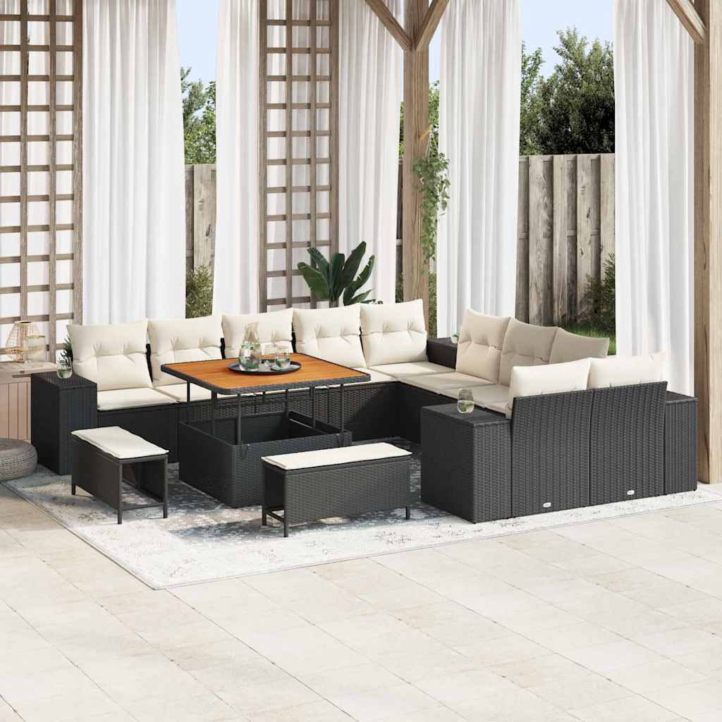 vidaXL Conjunto de sofá de jardín 13 uds. Negro ratán sintético