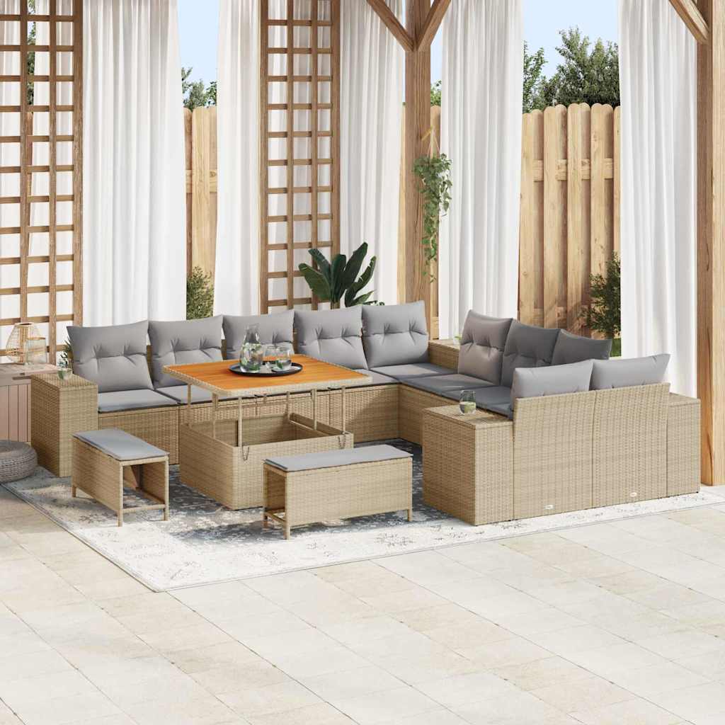 vidaXL Conjunto de sofá de jardín 13 uds. Beige ratán sintético
