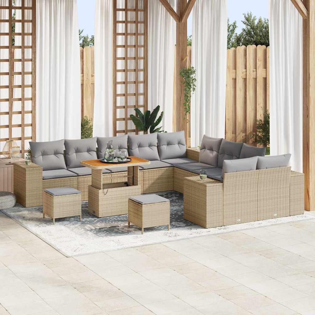 vidaXL Conjunto de sofá de jardín 13 uds. Beige ratán sintético