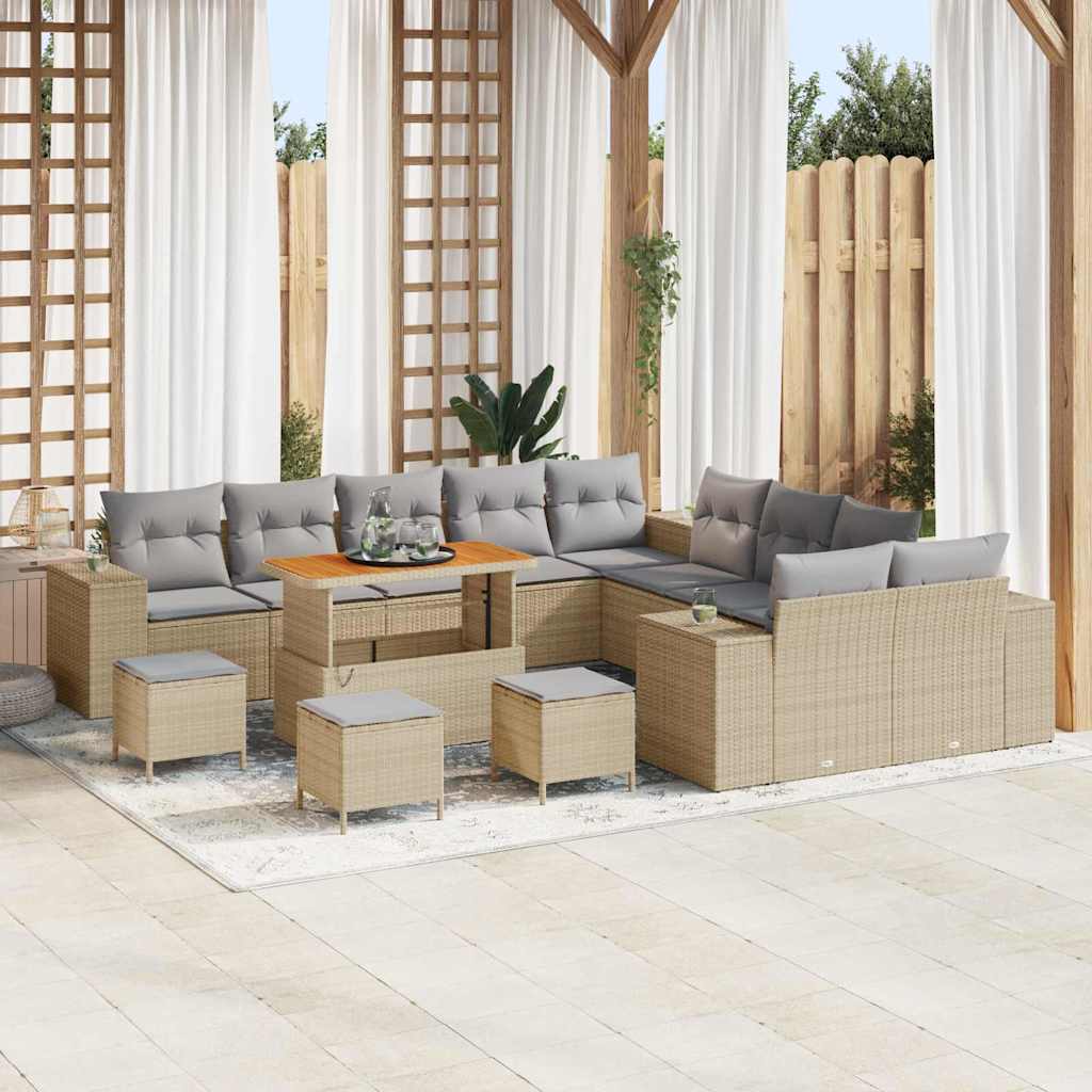 vidaXL Conjunto de sofá de jardín 14 uds. Beige ratán sintético